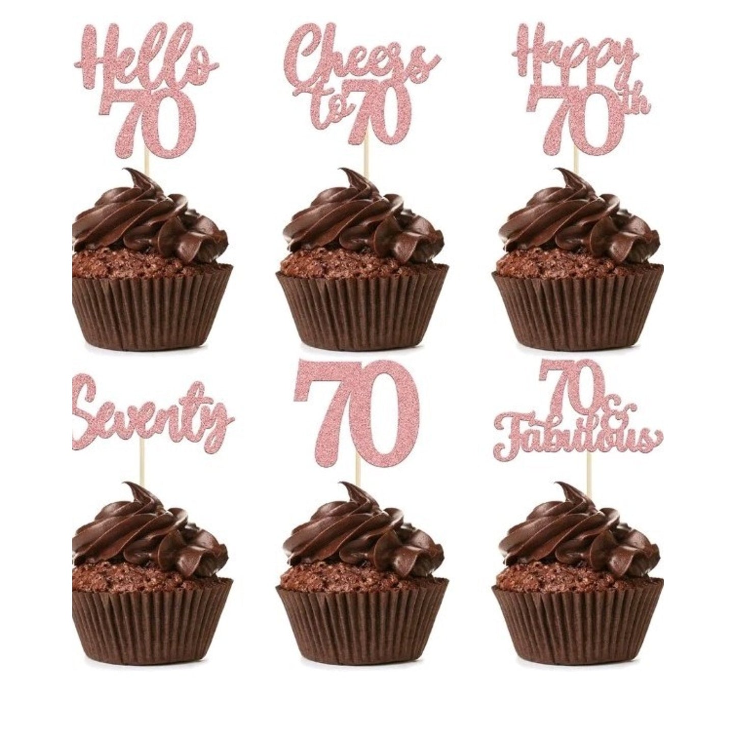 36 Pack 70th Birthday Cupcake Toppers Glitter 3 Colors Available Rose Gold