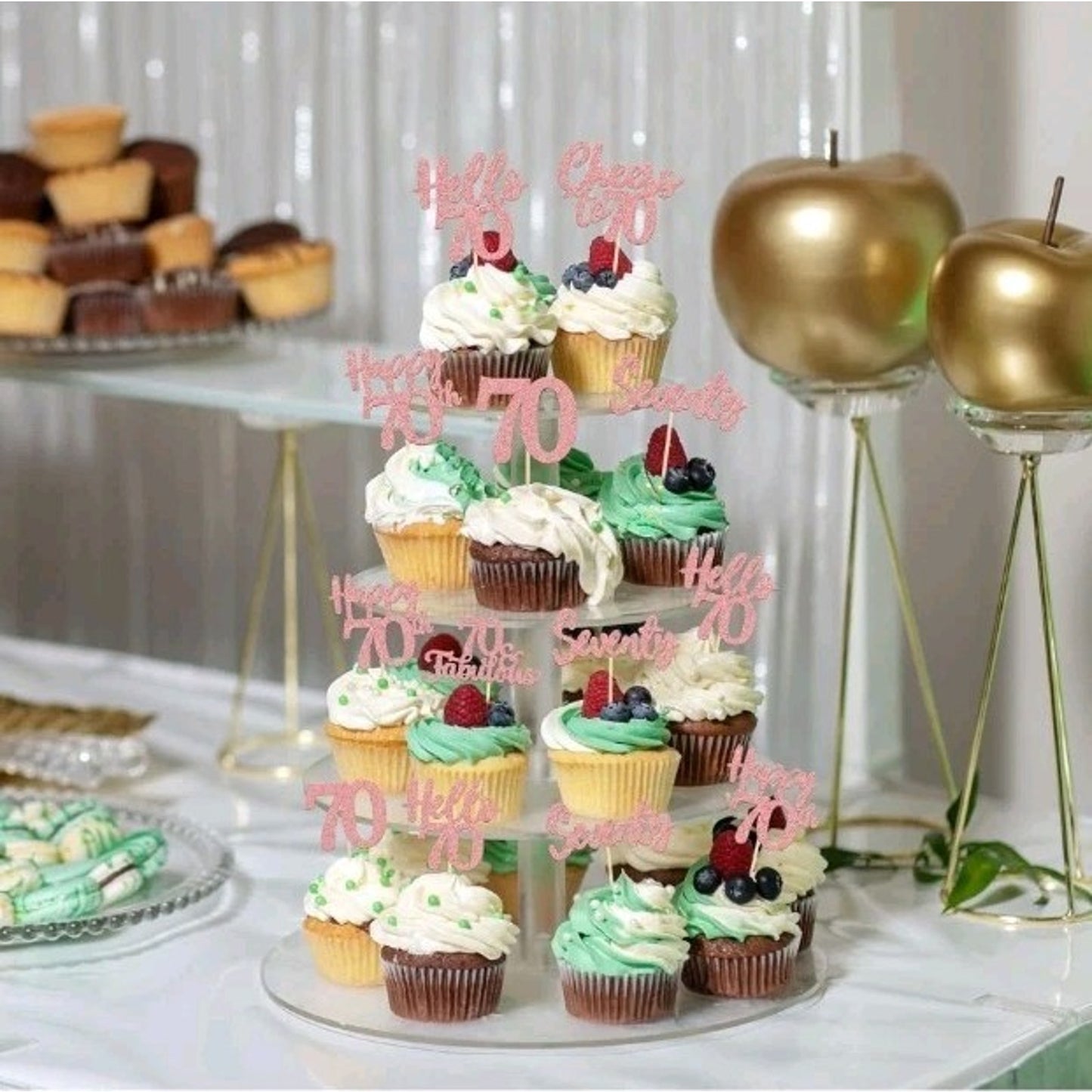 36 Pack 70th Birthday Cupcake Toppers Glitter 3 Colors Available Rose Gold