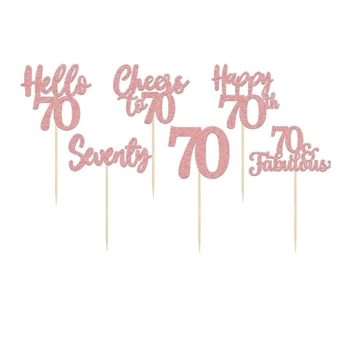 36 Pack 70th Birthday Cupcake Toppers Glitter 3 Colors Available Rose Gold