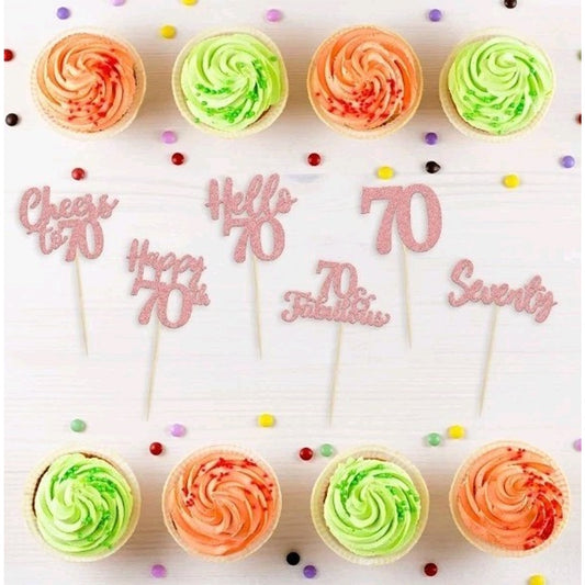 36 Pack 70th Birthday Cupcake Toppers Glitter 3 Colors Available Rose Gold