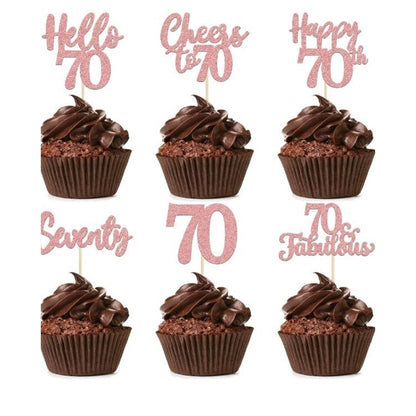 36 Pack 70th Birthday Cupcake Toppers Glitter 3 Colors Available Rose Gold