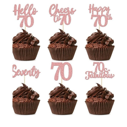 36 Pack 70th Birthday Cupcake Toppers Glitter 3 Colors Available Rose Gold