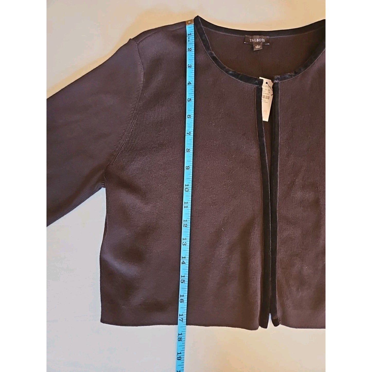 NWT Talbots Women Large Black Wool Open Front Luxury Designer Sweater Jacket