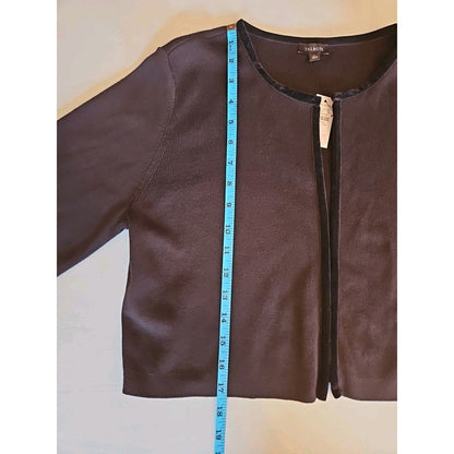 NWT Talbots Women Large Black Wool Open Front Luxury Designer Sweater Jacket