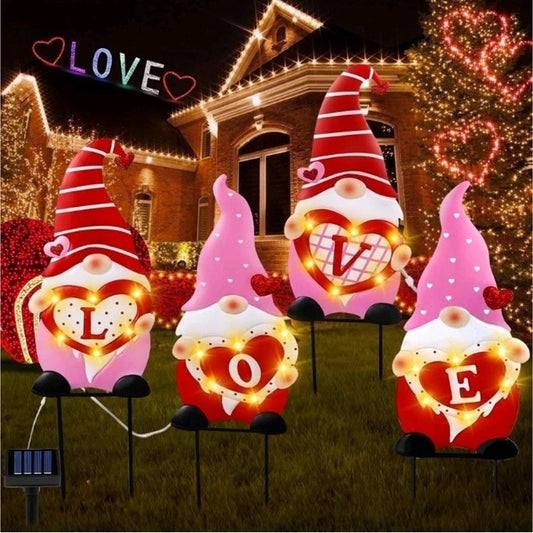 4 Piece Valentine Wedding Party Gnome Yard Metal Lawn Stakes 25"