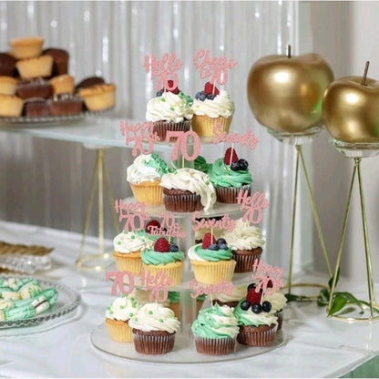 36 Pack 70th Birthday Cupcake Toppers Glitter 3 Colors Available Rose Gold