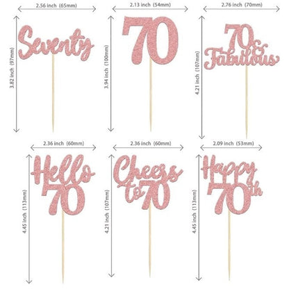 36 Pack 70th Birthday Cupcake Toppers Glitter 3 Colors Available Rose Gold