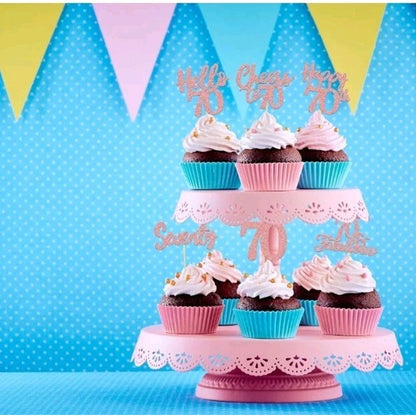36 Pack 70th Birthday Cupcake Toppers Glitter 3 Colors Available Rose Gold