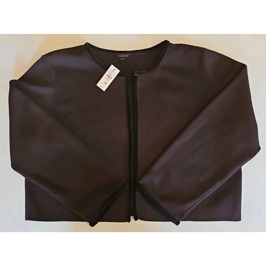 NWT Talbots Women Large Black Wool Open Front Luxury Designer Sweater Jacket