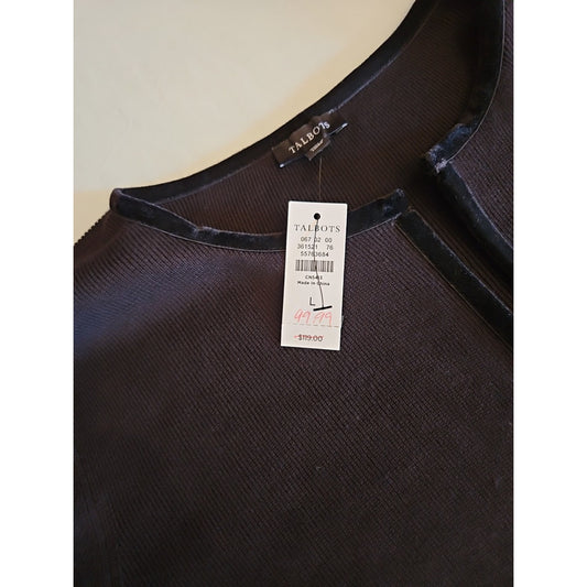 NWT Talbots Women Large Black Wool Open Front Luxury Designer Sweater Jacket