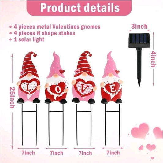 4 Piece Valentine Wedding Party Gnome Yard Metal Lawn Stakes 25"