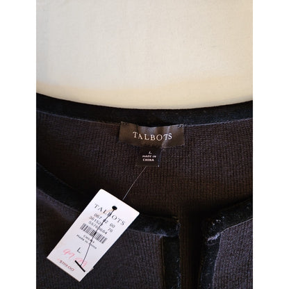 NWT Talbots Women Large Black Wool Open Front Luxury Designer Sweater Jacket